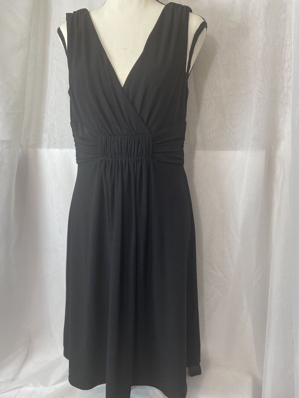 White House Black Market Women's black Dress 8 Sleeveless Deep V Neckline